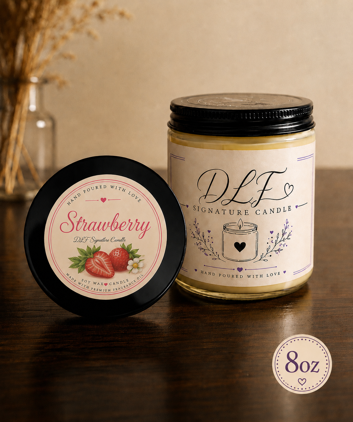 🍓Strawberry | DLF Signature Candles | 8 oz Hand-Poured Premium Scented Candle